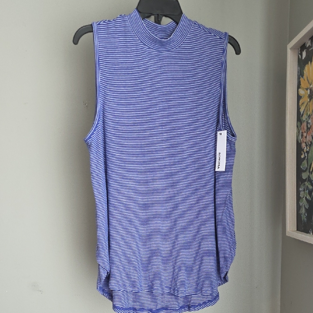Blue Striped Mock Neck Tank Size XL
